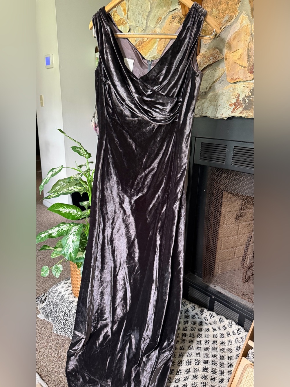 Watters and Watters Gray Velvet Maxi Dress 8